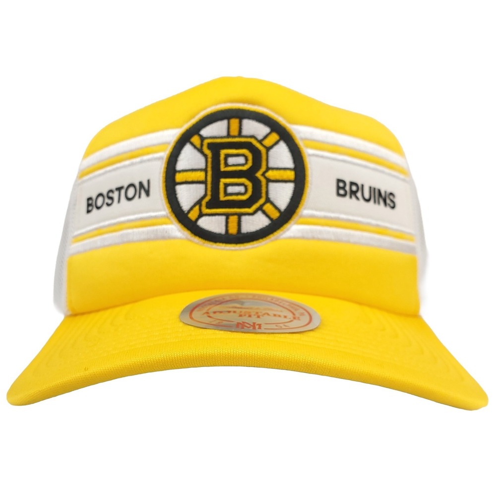 Boston Bruins Mitchell & Ness NHL Foam‎ Trucker Hat Cap 3D Logo Yellow NWT